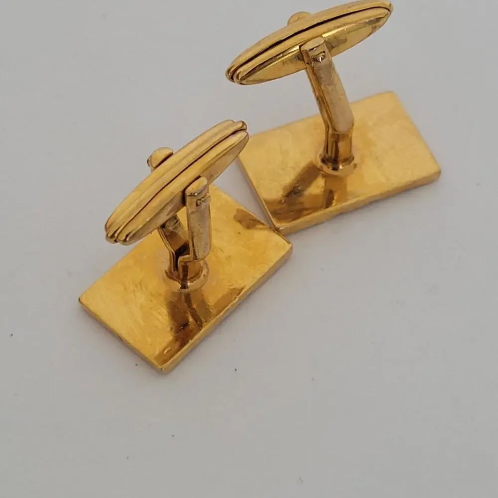 Dunhill D Cufflinks Gold Tone Logo Rectangle Logo Retro Stripped Designer Classi